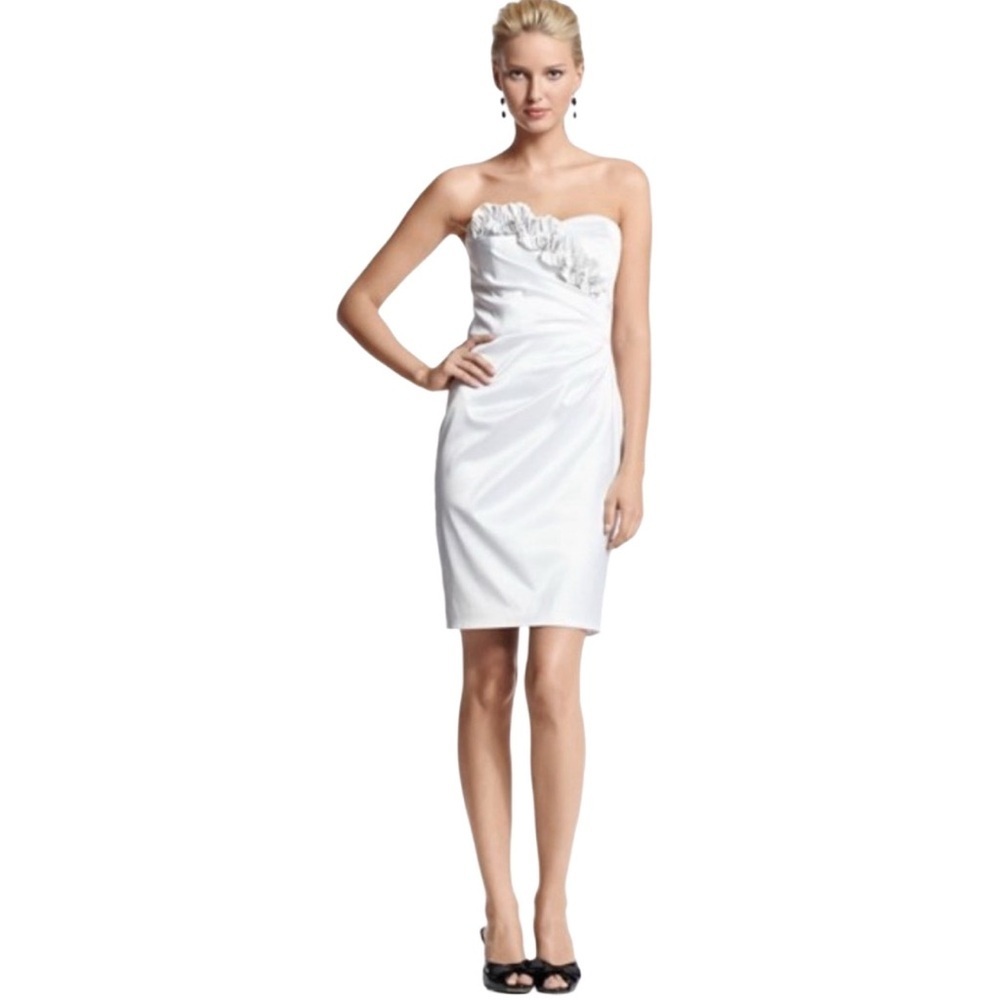 WHITE HOUSE BLACK MARKET Strapless White Embellished Bodice Formal Dress